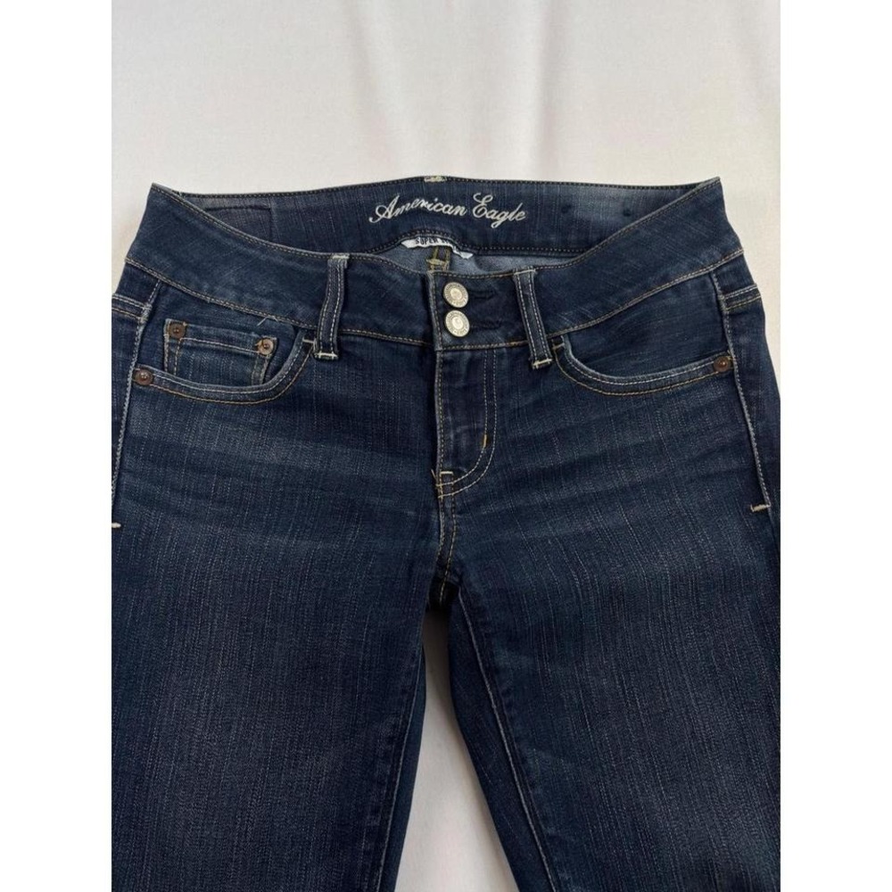 American Eagle Y2K VTG Artist Flare Jeans Dark Wash Super‎ Stretch Low Rise SZ 4 - Picture 7 of 8